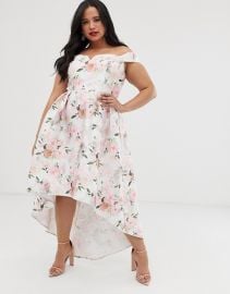 Chi Chi London Plus bardot midi prom dress in floral   ASOS at Asos